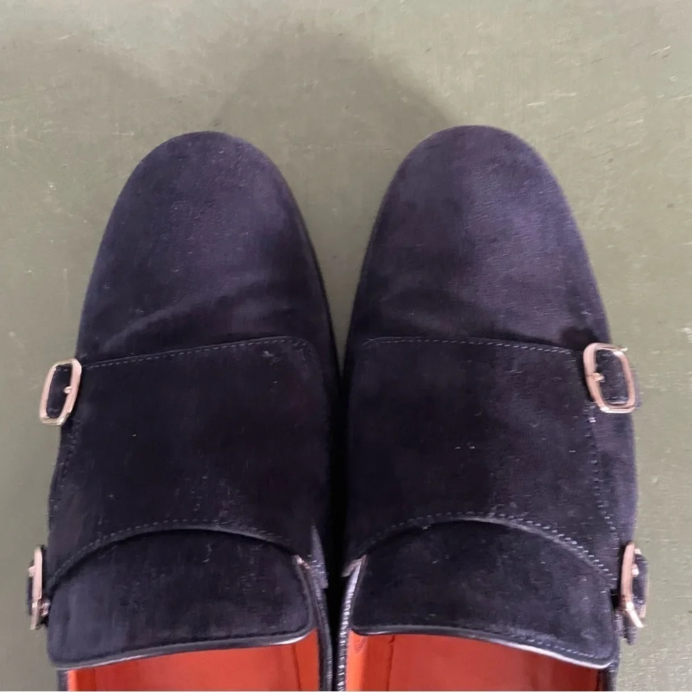Santoni Men's Double Monk Strap Loafers in Midnight Blue Suede *Italy*
